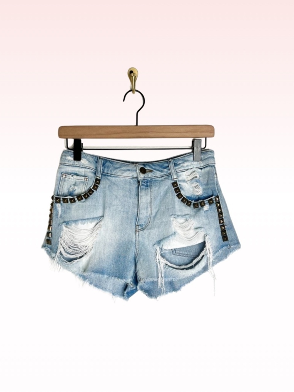 ZARA blue distressed studded denim shorts (Sz 2)